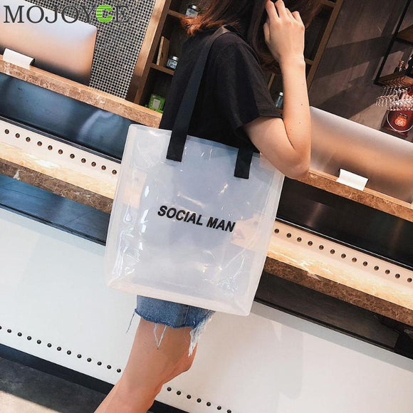 PVC Clear Double Transparent Bag Waterproof Causal Tote Shoulder Bag arge Capacity Handbag