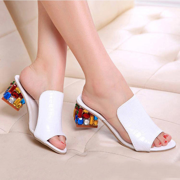 Colorful Rhinestone crystals Heels peep Toe Summer women's Shoes