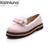 Slip On Flat Cute Bow Tie Lace Shallow Mouth Ladies Platform Shoes