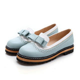Slip On Flat Cute Bow Tie Lace Shallow Mouth Ladies Platform Shoes