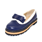 Slip On Flat Cute Bow Tie Lace Shallow Mouth Ladies Platform Shoes