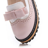 Slip On Flat Cute Bow Tie Lace Shallow Mouth Ladies Platform Shoes