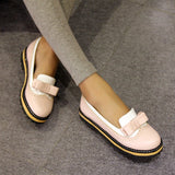 Slip On Flat Cute Bow Tie Lace Shallow Mouth Ladies Platform Shoes
