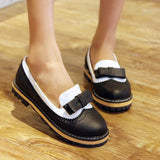 Slip On Flat Cute Bow Tie Lace Shallow Mouth Ladies Platform Shoes