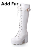 Sexy High Heels Knee-High Boots Platform Winter add Fur Snow Boot Female
