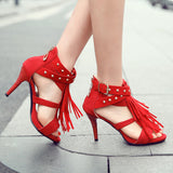 Sexy Women's Shoes Tassel High Heels Rivets