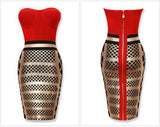 Gold Red Patchwork Strapless Prom Bodycon Dress
